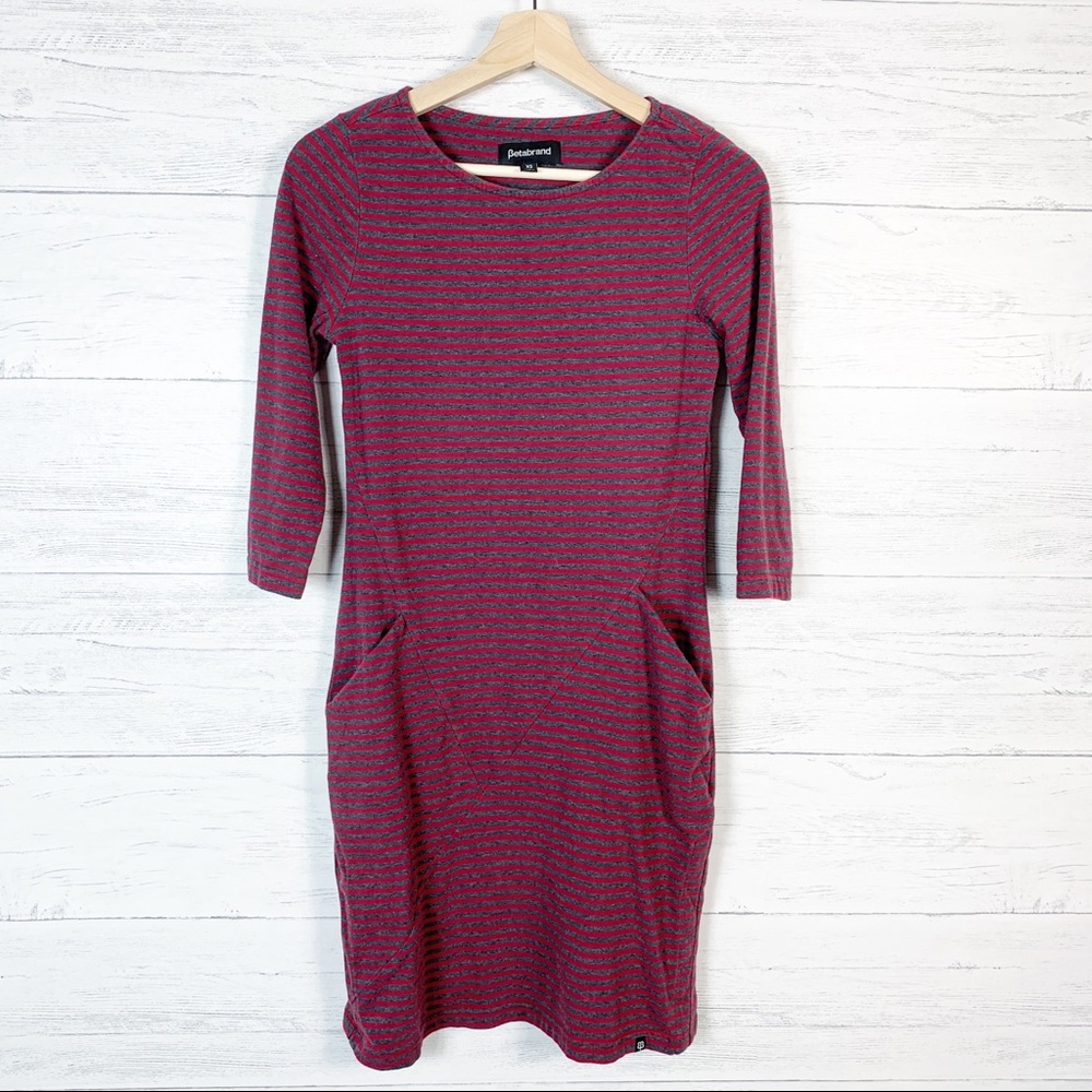 Betabrand Red and Grey Striped Dress